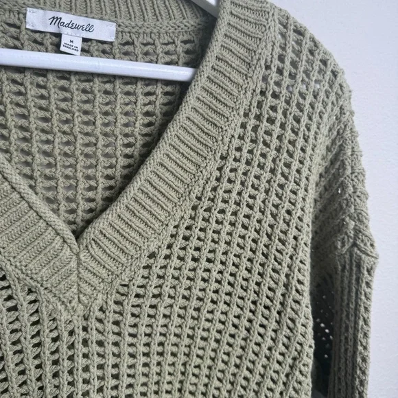 Madewell Oversize‎ Open Stitch Fisherman Pullover Sweater Heather Seedling NEW - Picture 5 of 8